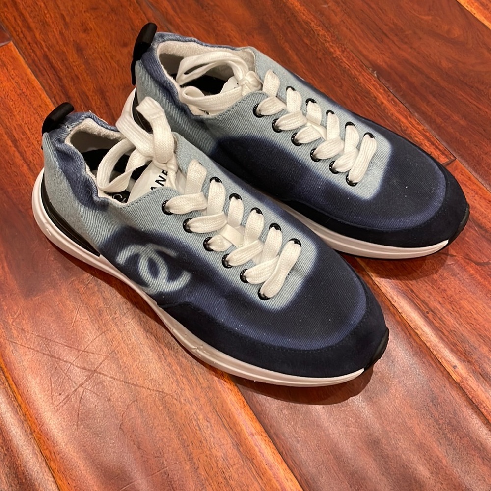 CHANEL Navy and White Athletic Shoes